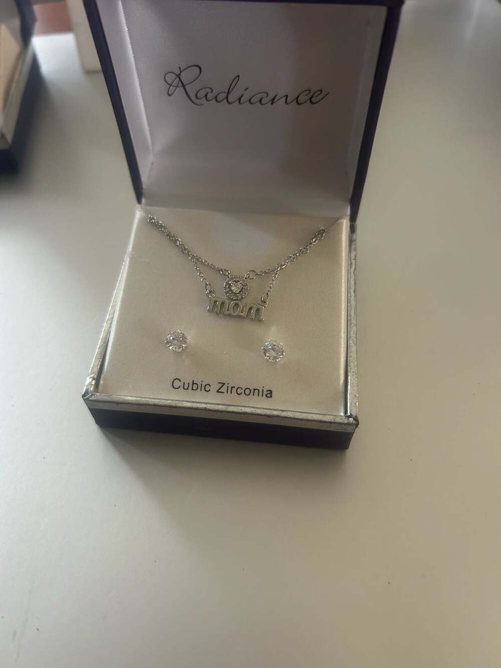 Radiance Cubic Zirconia Mom Necklace and Stud Earring Jewelry Set